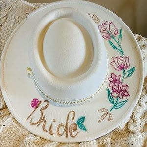 White Bride Wide Brim Hat